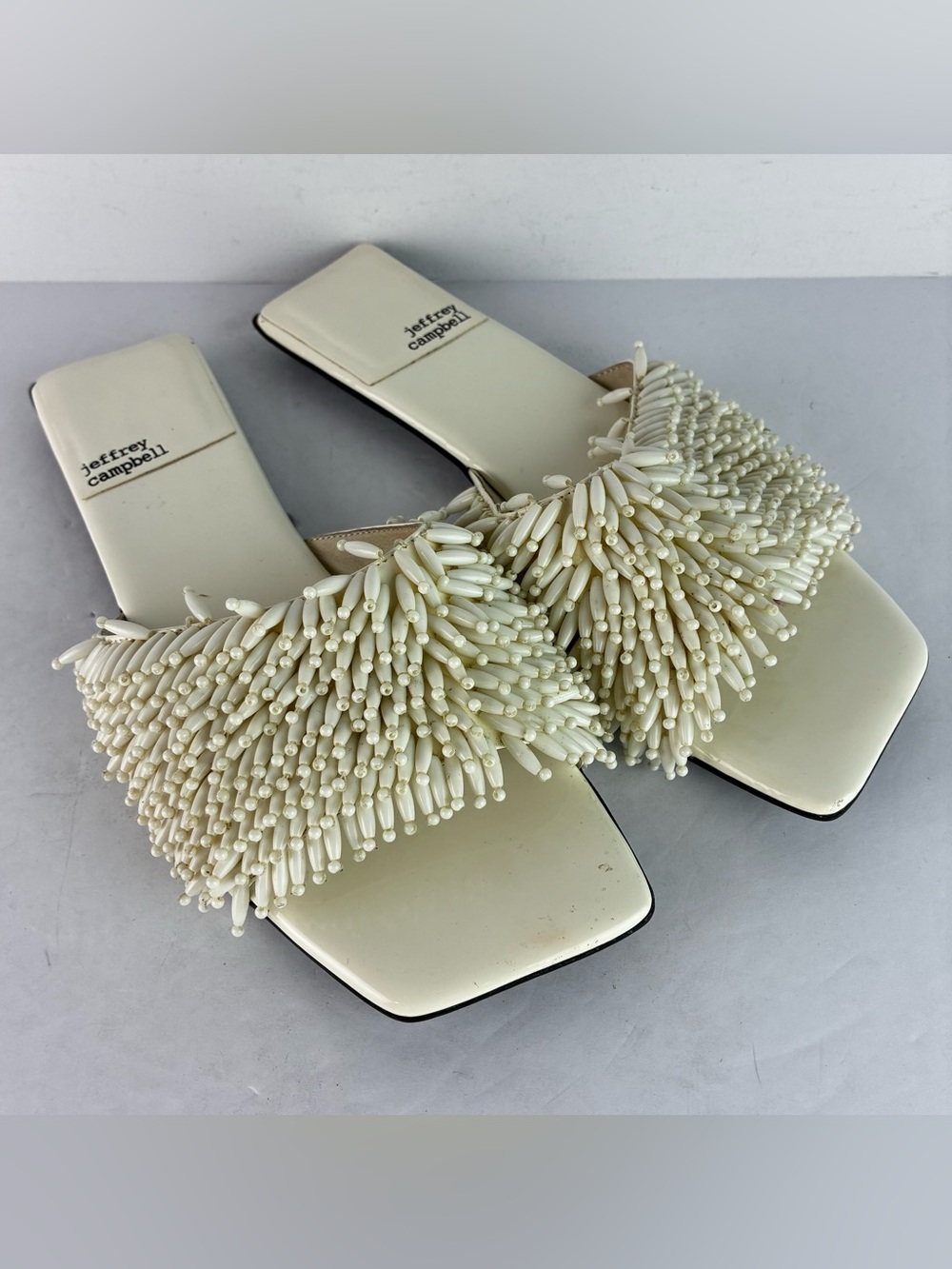 Jeffrey Campbell Fishy Beaded Ivory Slide Sandals